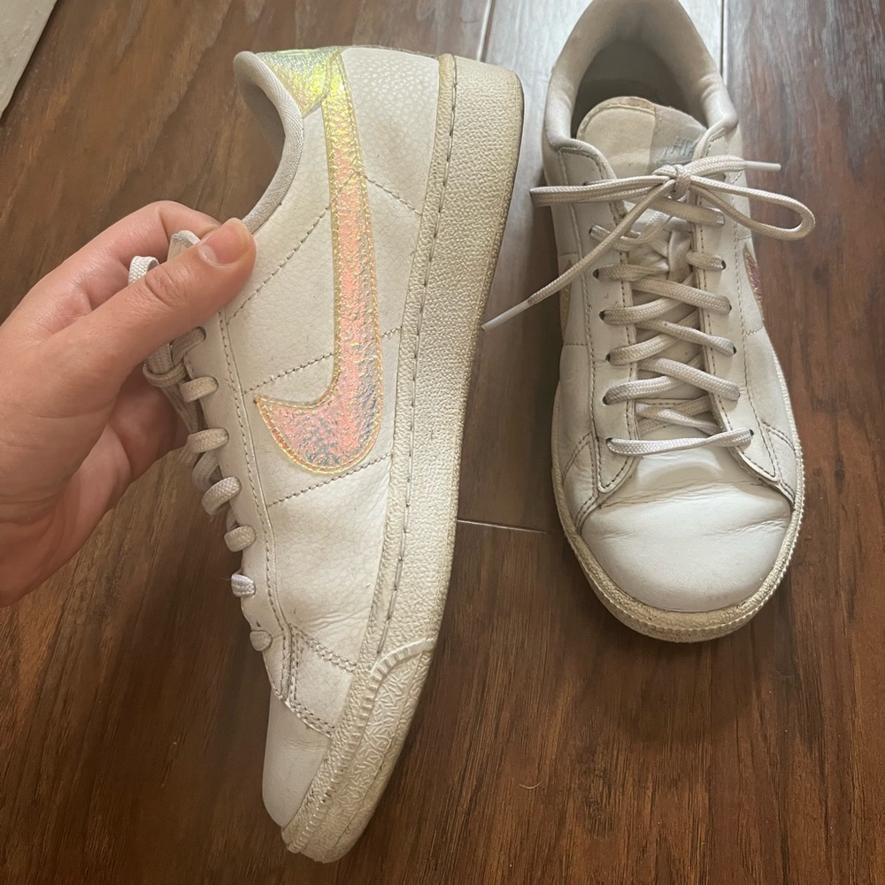 Super cute leather iridescent Nike low tops